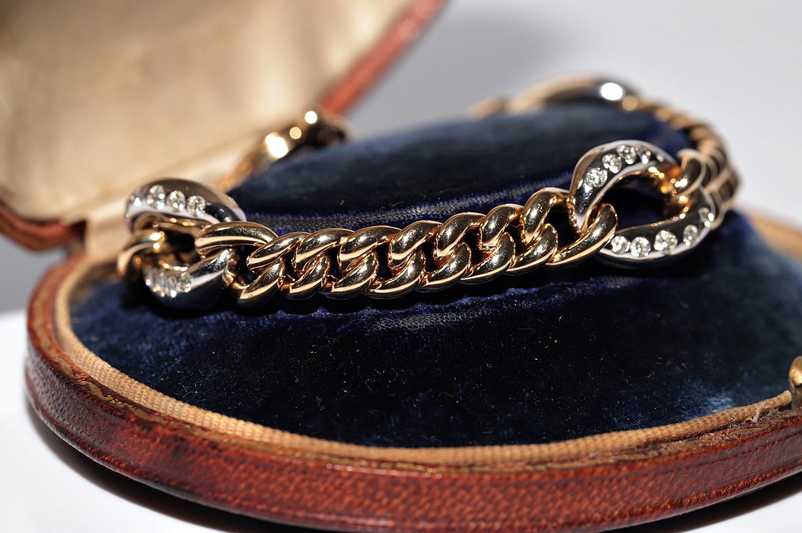 Brilliant Cut Vintage Circa 1990s 14k Gold Natural Diamond Rope Style Bracelet For Sale