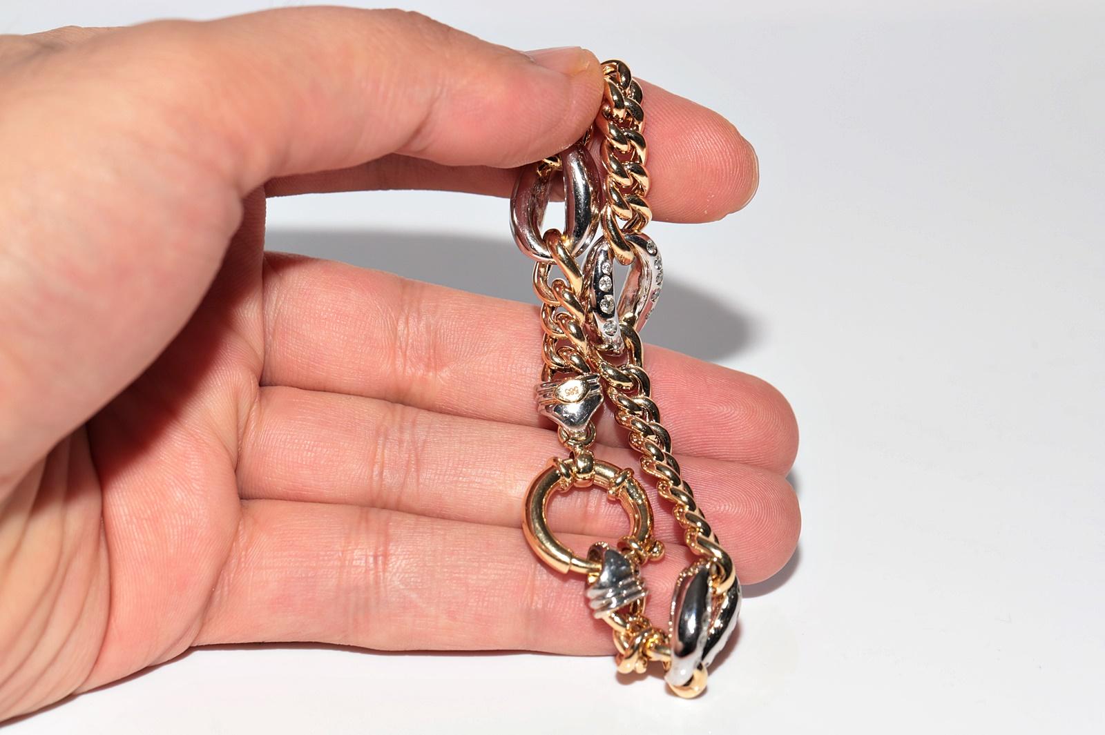 Vintage Circa 1990s 14k Gold Natural Diamond Rope Style Bracelet In Good Condition For Sale In Fatih/İstanbul, 34