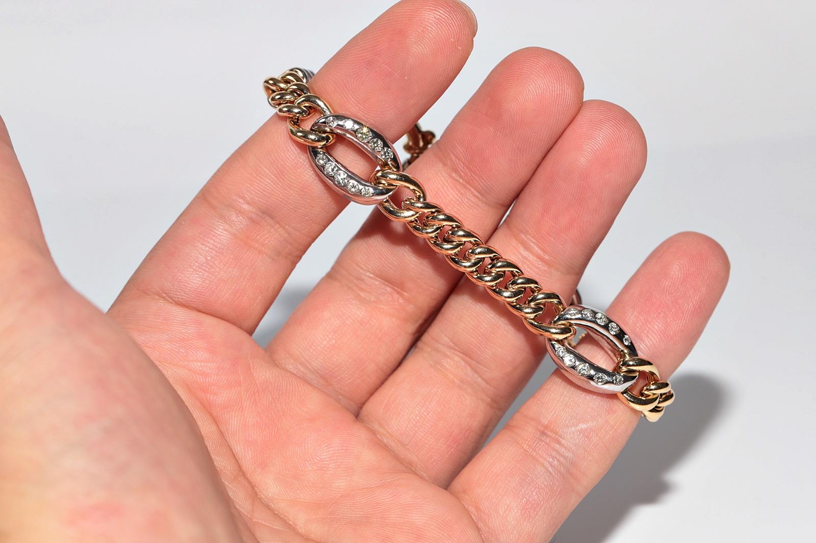 Vintage Circa 1990s 14k Gold Natural Diamond Rope Style Bracelet For Sale 3