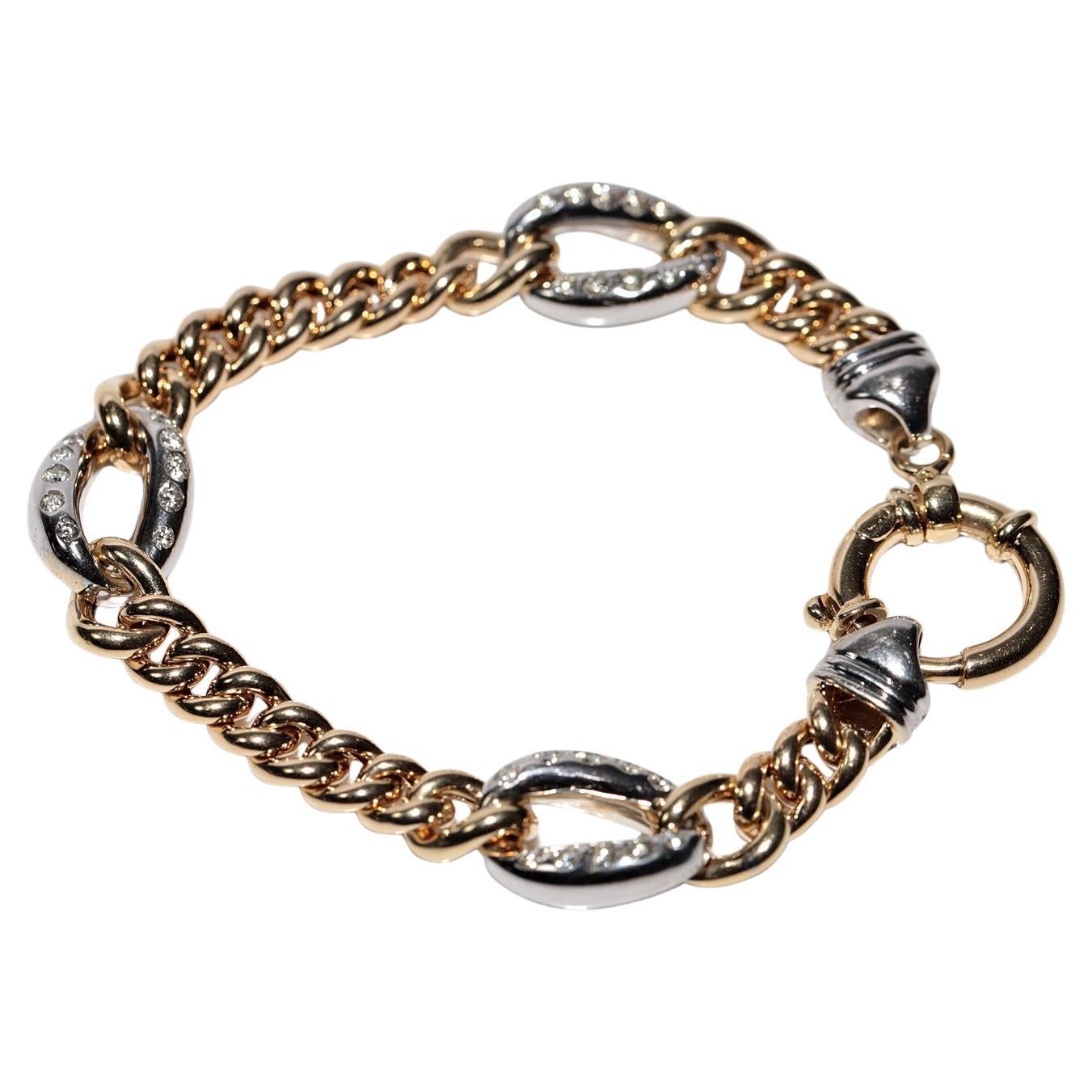 Vintage Circa 1990s Pulsera de Oro de 14k Estilo Cuerda con Diamantes Naturales