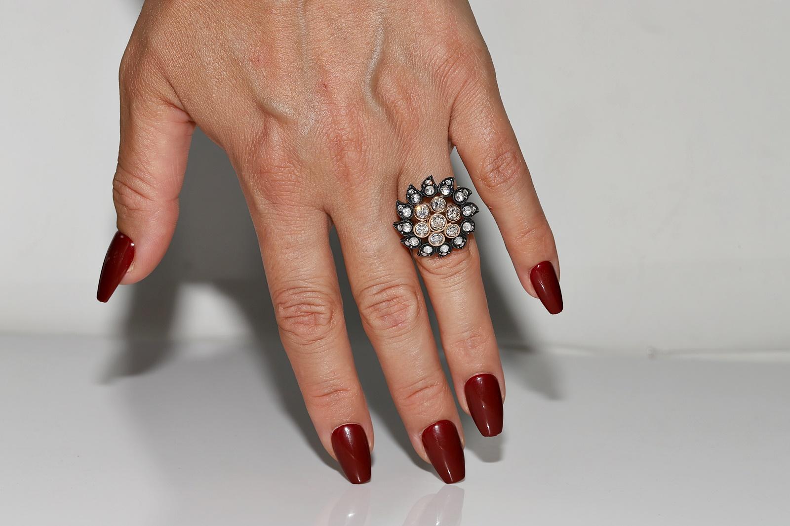 Vintage Circa 1990er Jahre 14k Gold Top Silber natürlicher Diamant  Cocktail-Ring im Angebot 7