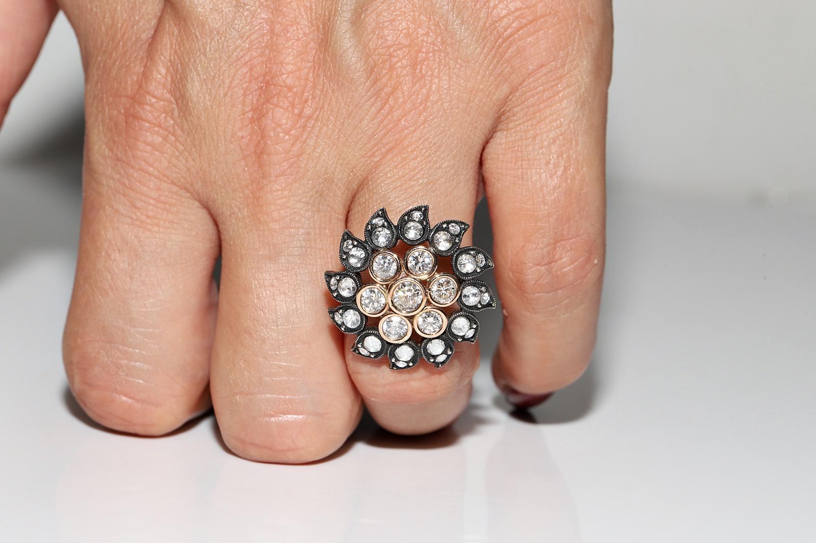 Vintage Circa 1990er Jahre 14k Gold Top Silber natürlicher Diamant  Cocktail-Ring im Angebot 8