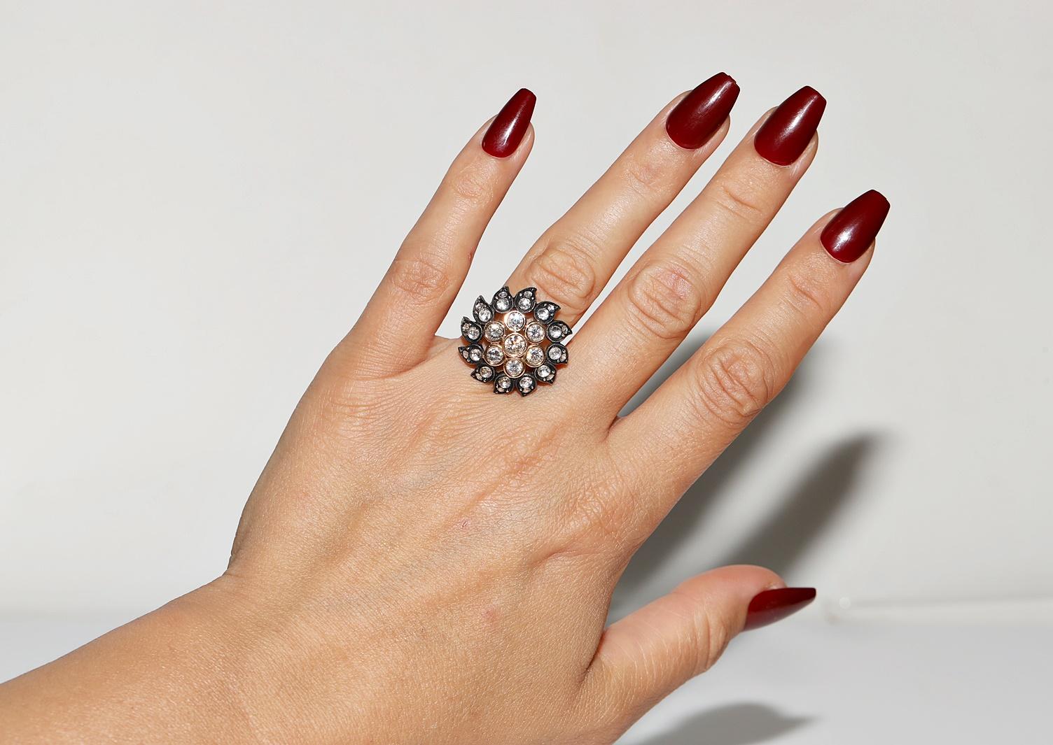 Vintage Circa 1990er Jahre 14k Gold Top Silber natürlicher Diamant  Cocktail-Ring im Angebot 10