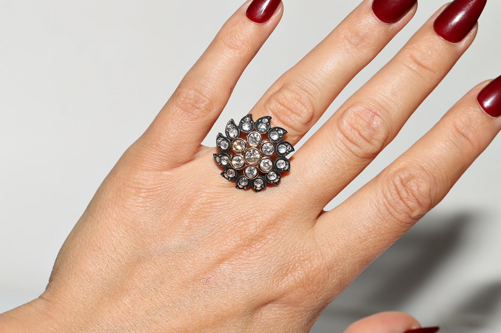 Vintage Circa 1990er Jahre 14k Gold Top Silber natürlicher Diamant  Cocktail-Ring im Angebot 11