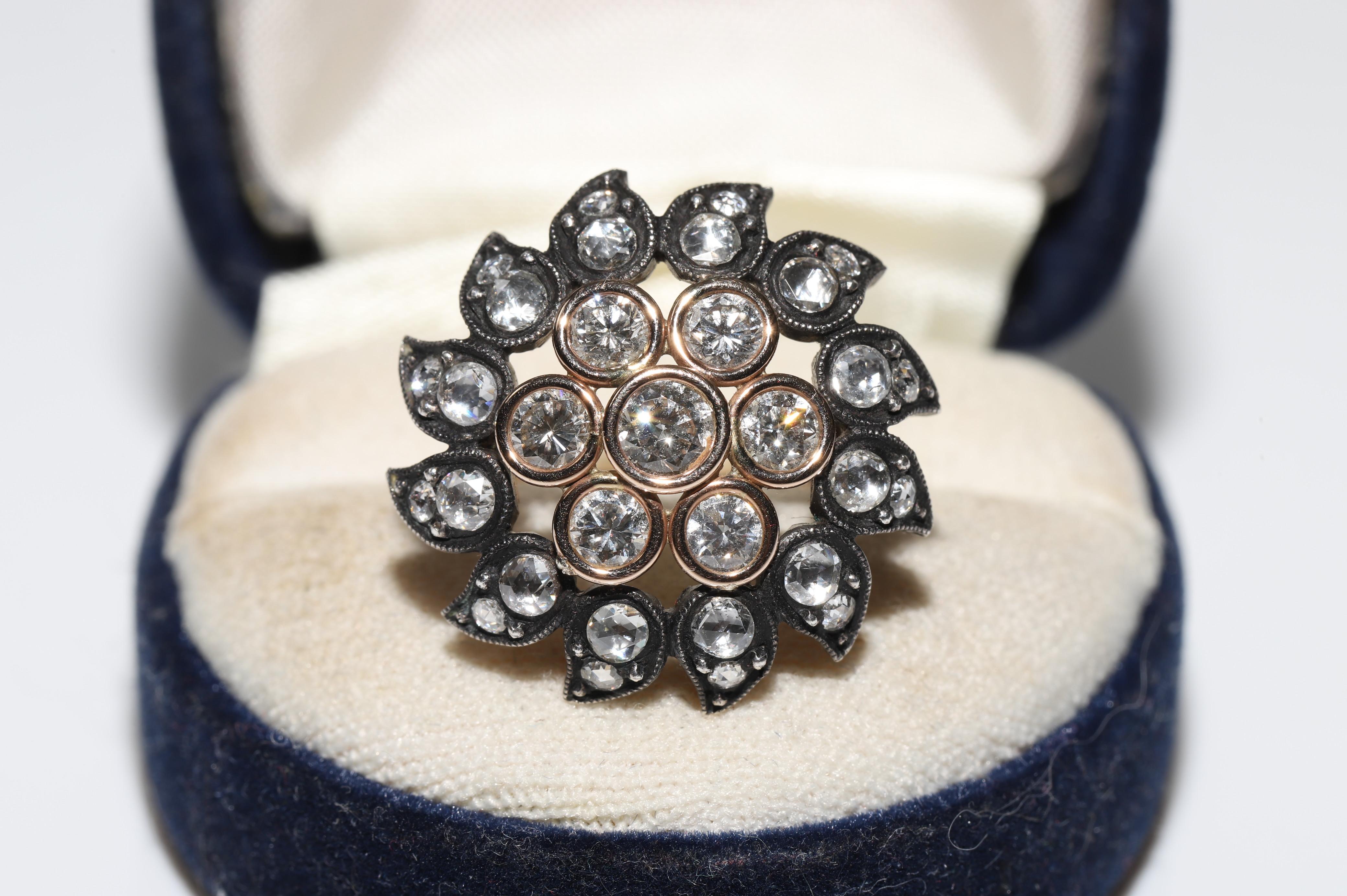 Vintage Circa 1990er Jahre 14k Gold Top Silber natürlicher Diamant  Cocktail-Ring im Angebot 12