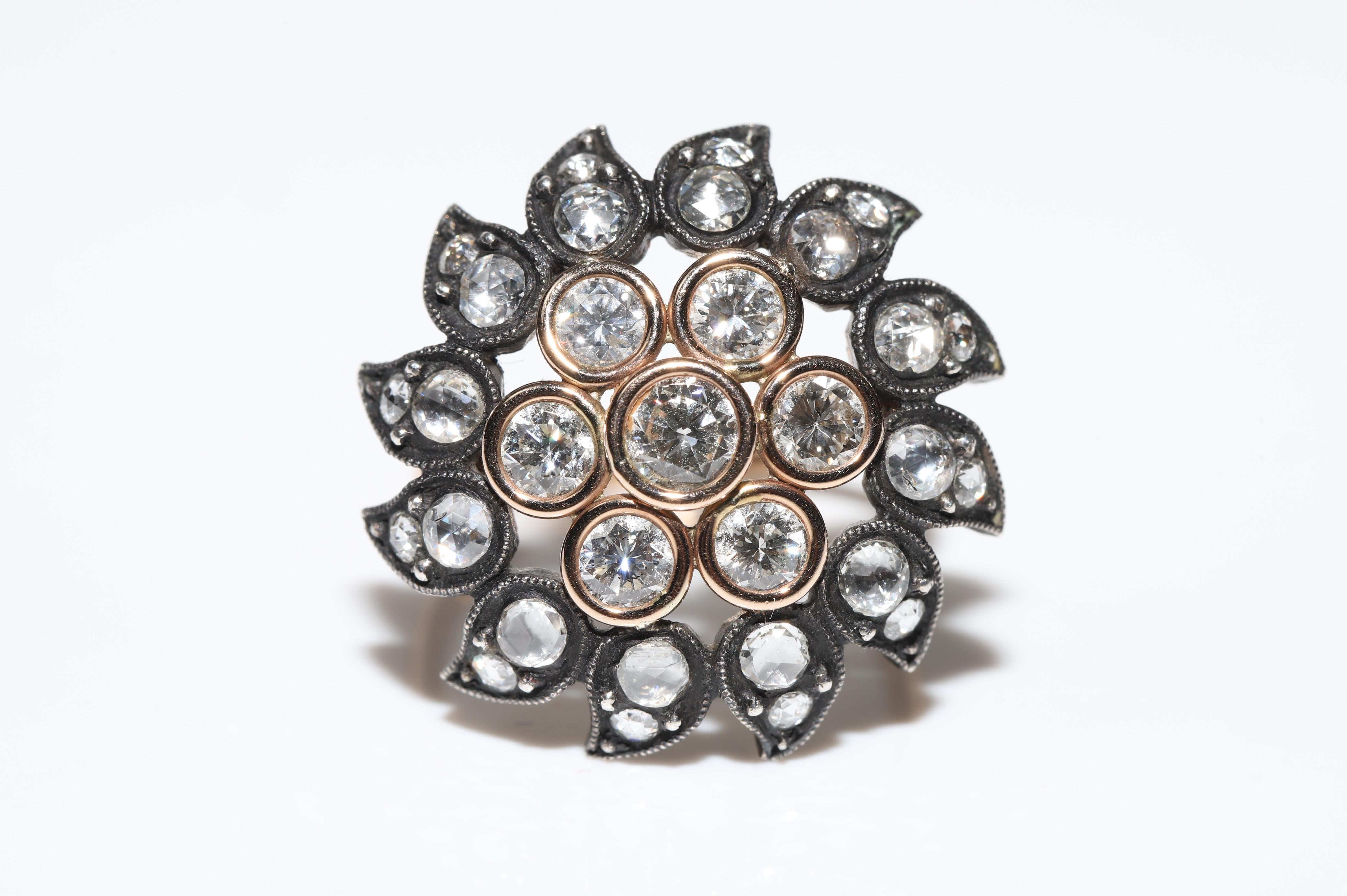 Vintage Circa 1990er Jahre 14k Gold Top Silber natürlicher Diamant  Cocktail-Ring im Angebot 13