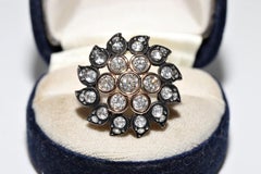 Vintage Circa 1990s 14k Gold Top Silver Natural Diamond  Cocktail Ring