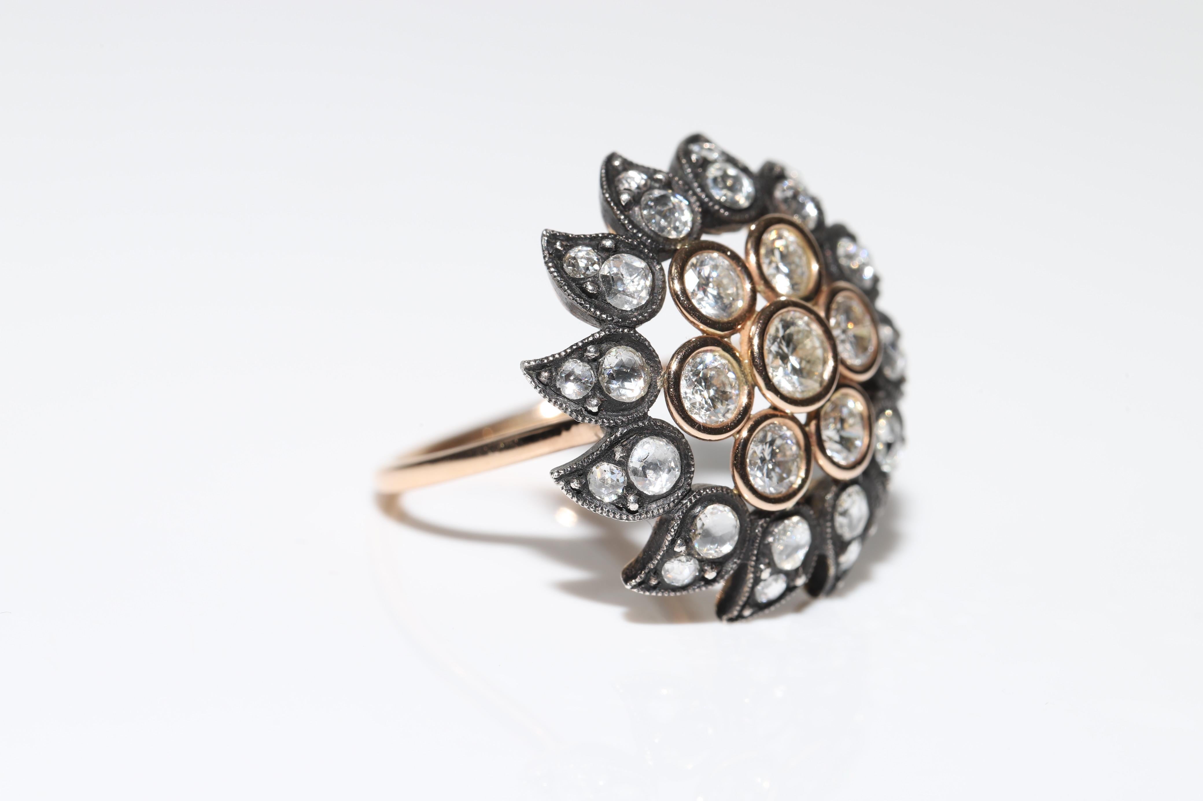 Vintage Circa 1990er Jahre 14k Gold Top Silber natürlicher Diamant  Cocktail-Ring im Angebot 14