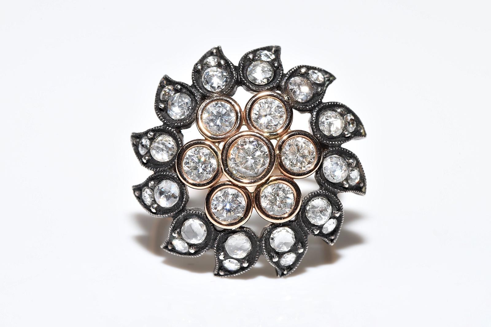 Vintage Circa 1990er Jahre 14k Gold Top Silber natürlicher Diamant  Cocktail-Ring (Retro) im Angebot