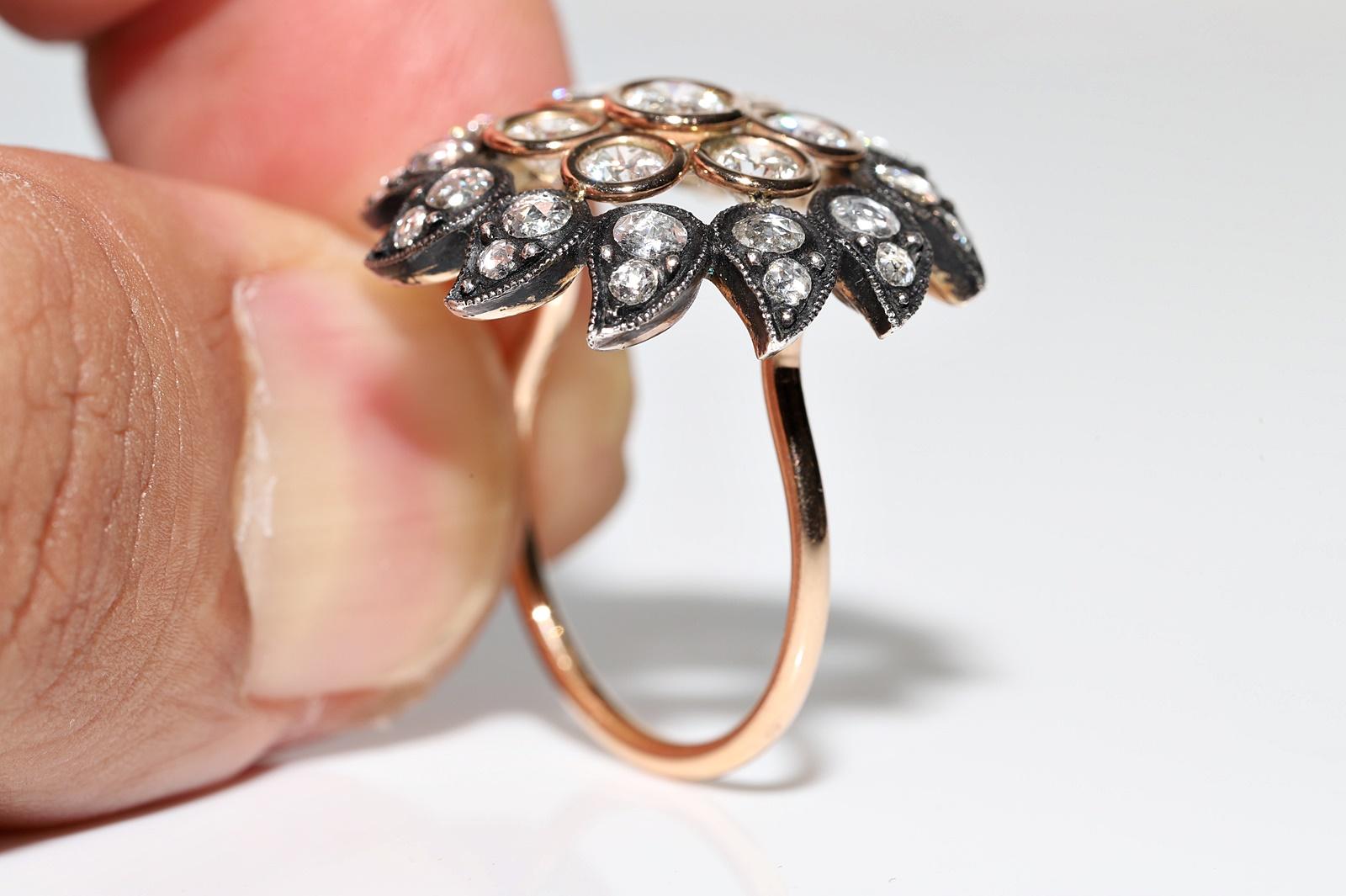 Vintage Circa 1990er Jahre 14k Gold Top Silber natürlicher Diamant  Cocktail-Ring Damen im Angebot