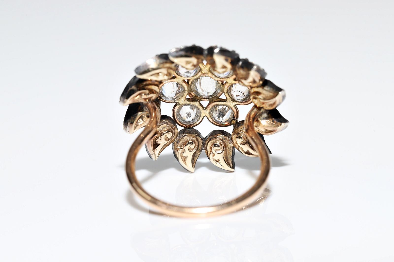 Vintage Circa 1990er Jahre 14k Gold Top Silber natürlicher Diamant  Cocktail-Ring im Angebot 1