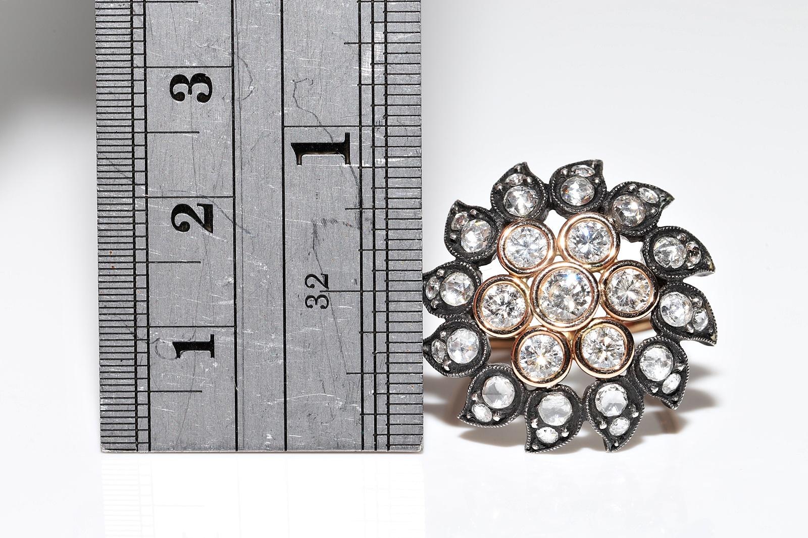 Vintage Circa 1990er Jahre 14k Gold Top Silber natürlicher Diamant  Cocktail-Ring im Angebot 2