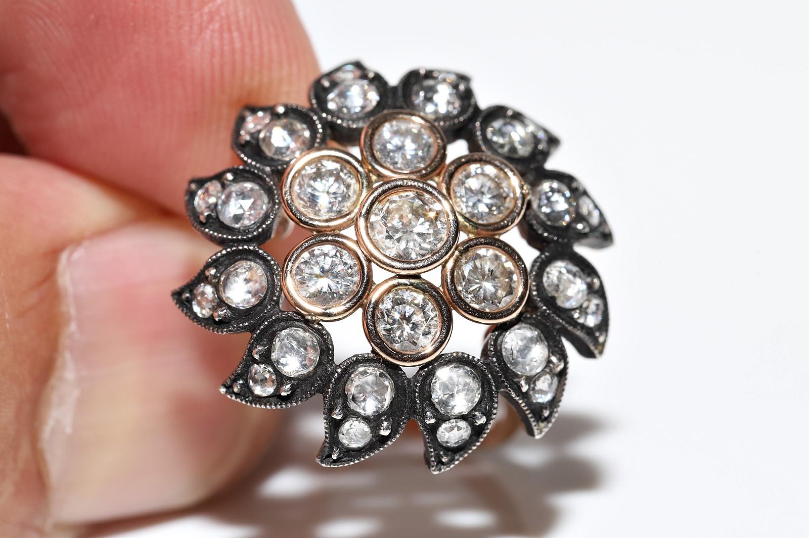 Vintage Circa 1990er Jahre 14k Gold Top Silber natürlicher Diamant  Cocktail-Ring im Angebot 3