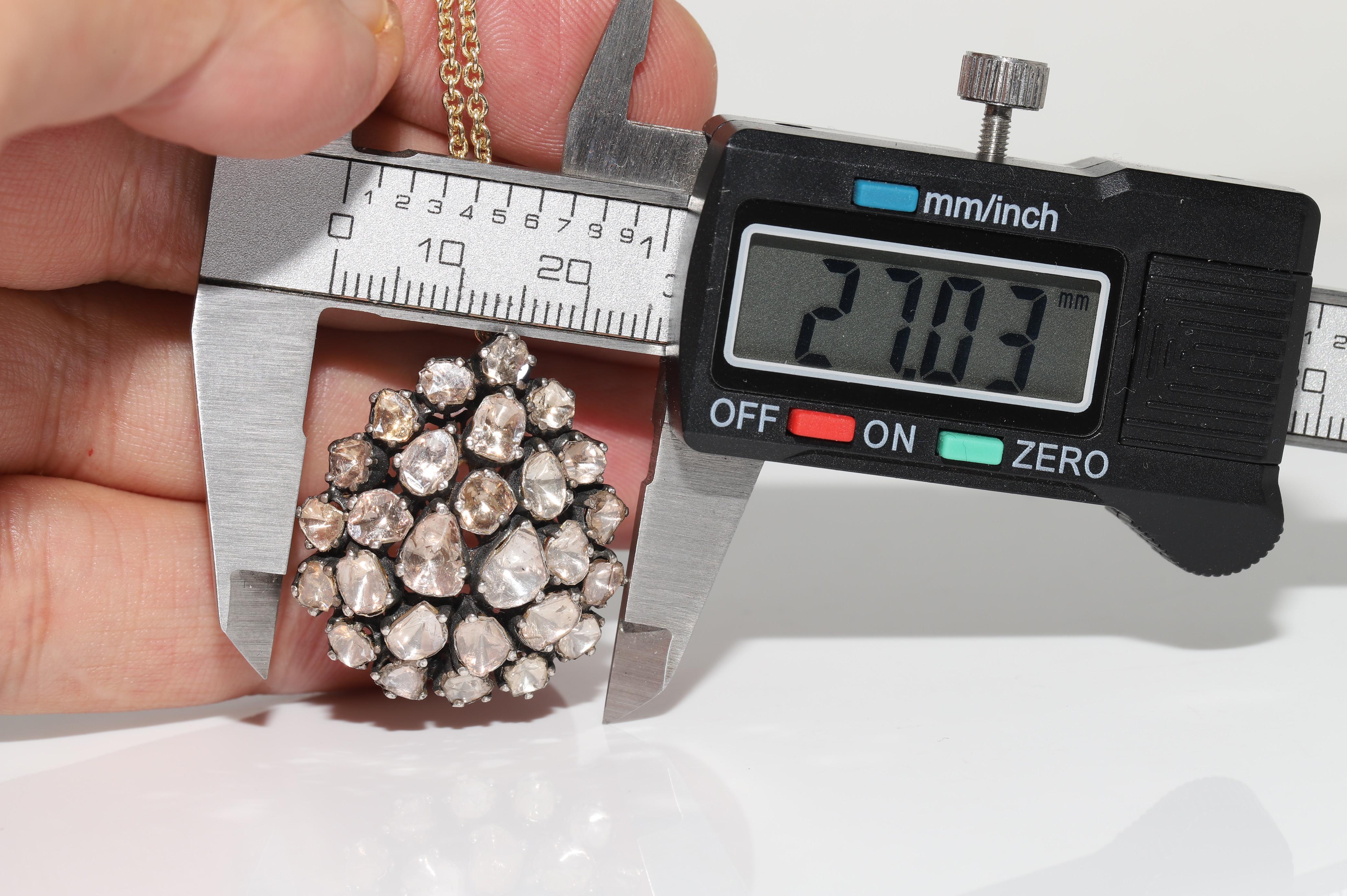 Vintage Circa 1990s 14k Gold Top Silver Natural Rose Cut Diamond Drop Necklace For Sale 8