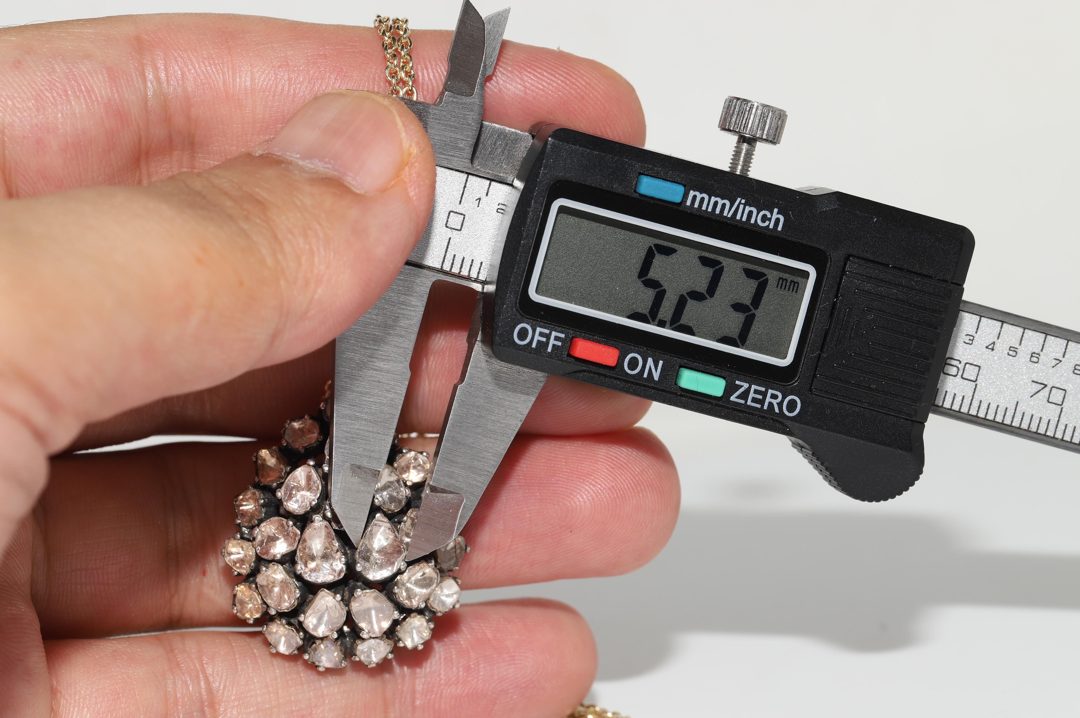 Vintage Circa 1990s 14k Gold Top Silver Natural Rose Cut Diamond Drop Necklace For Sale 9