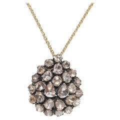 Vintage Circa 1990s 14k Gold Top Silver Natural Rose Cut Diamond Drop Necklace