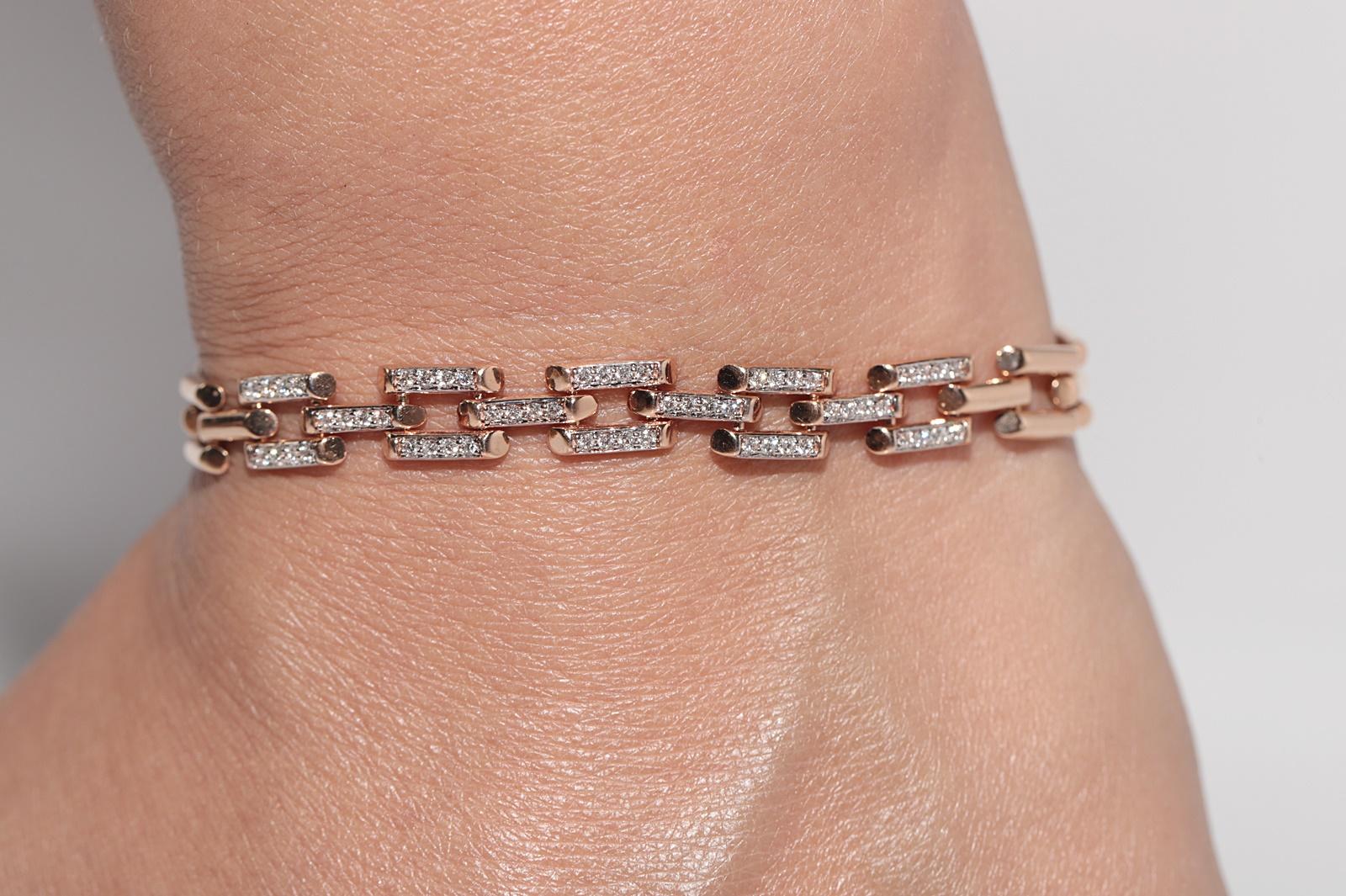 Vintage CIRCA 1990er Jahre 14k Rose Gold natürlichen Diamanten verziert Armband im Angebot 11