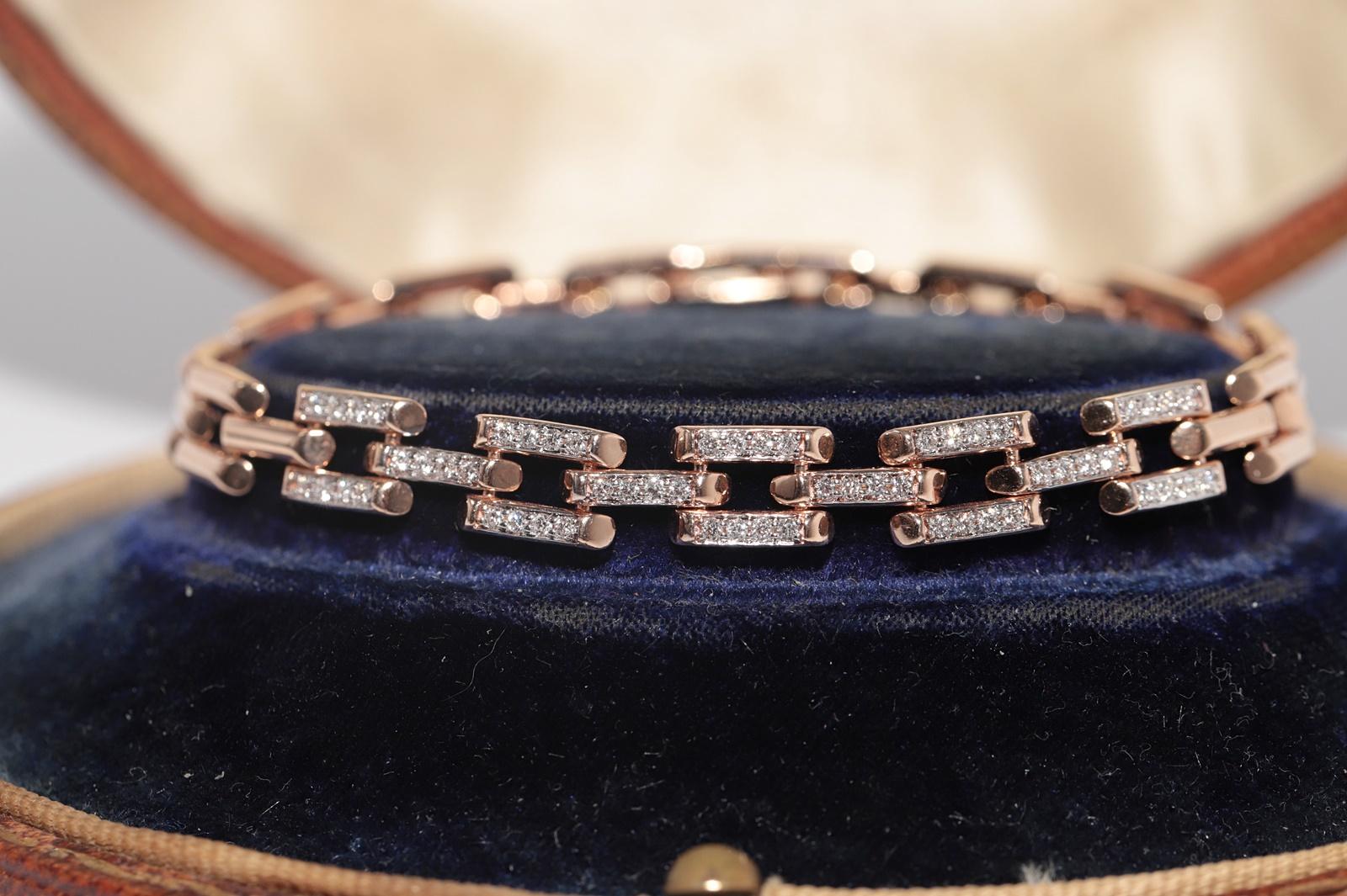 Vintage CIRCA 1990er Jahre 14k Rose Gold natürlichen Diamanten verziert Armband (Kunsthandwerker*in) im Angebot