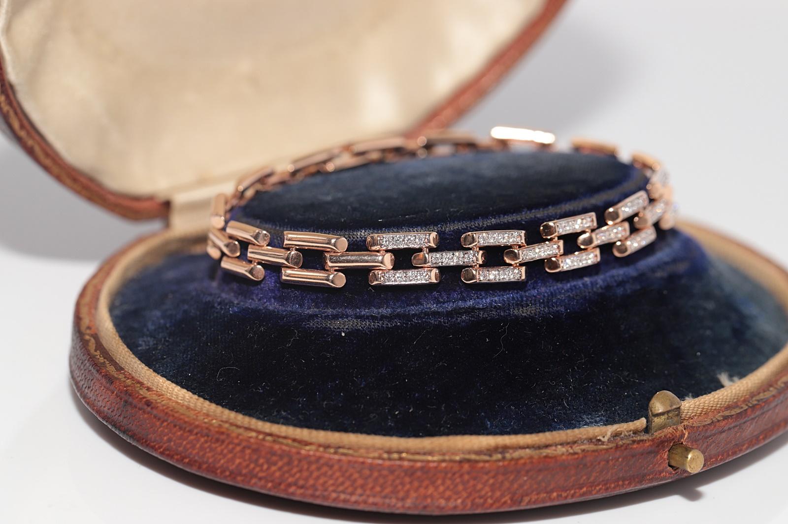 Vintage CIRCA 1990er Jahre 14k Rose Gold natürlichen Diamanten verziert Armband (Brillantschliff) im Angebot