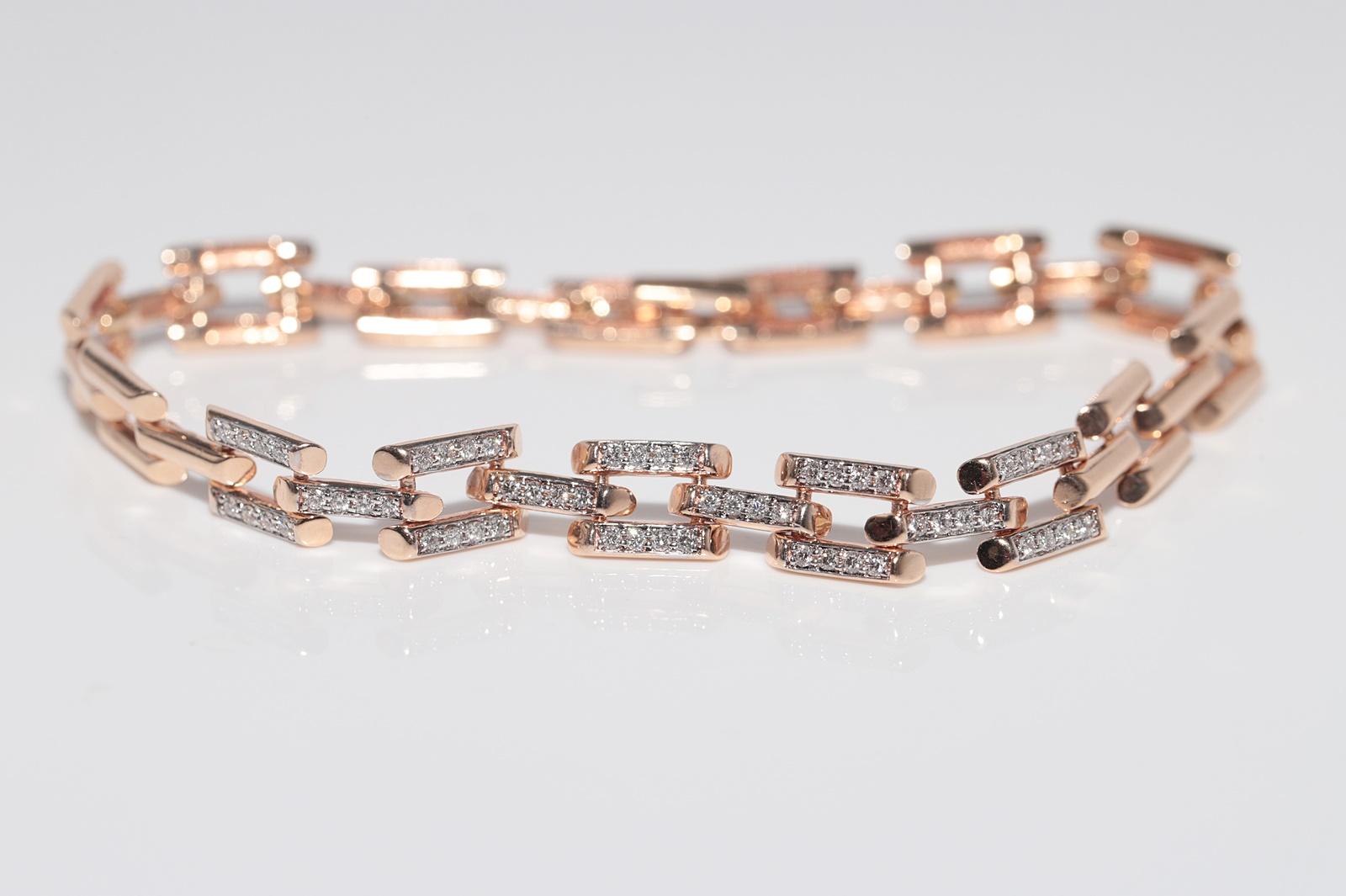 Vintage CIRCA 1990er Jahre 14k Rose Gold natürlichen Diamanten verziert Armband im Zustand „Gut“ im Angebot in Fatih/İstanbul, 34