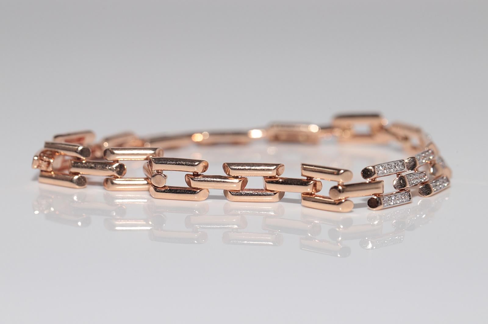 Vintage CIRCA 1990er Jahre 14k Rose Gold natürlichen Diamanten verziert Armband im Angebot 1
