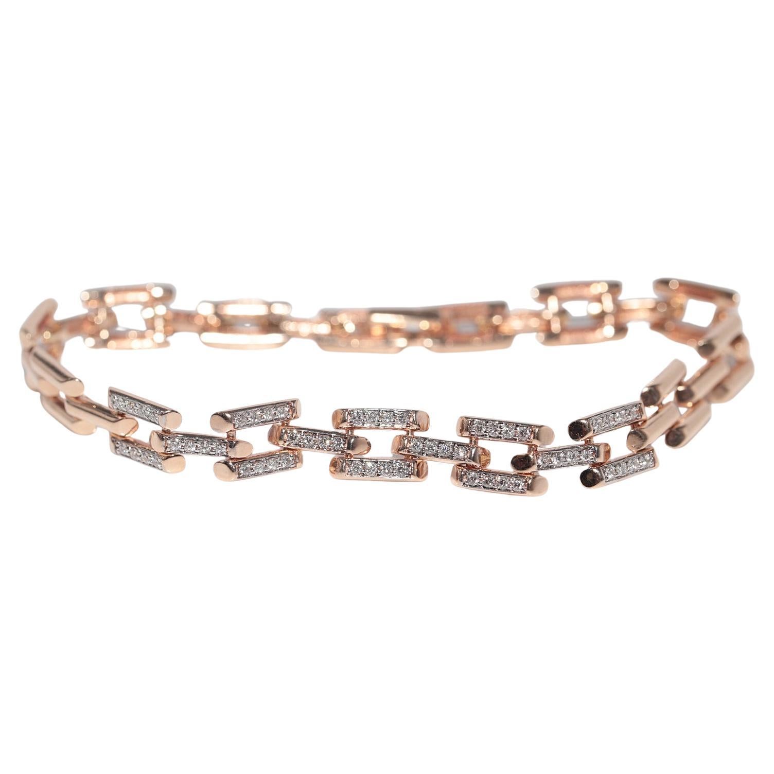 Vintage Circa 1990s 14k Rose Gold Natural Diamond Decorated Bracelet