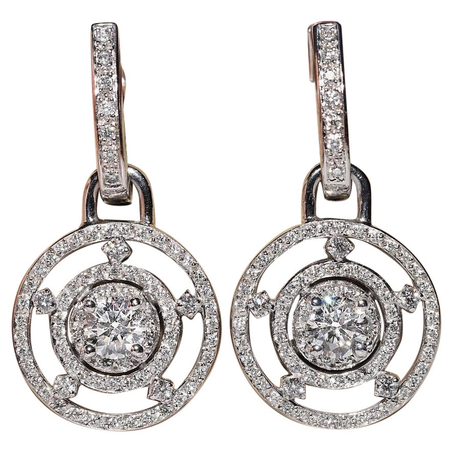 Vintage Circa 1990 Boucles d
oreilles pendantes en or blanc 14k ornées de diamants naturels