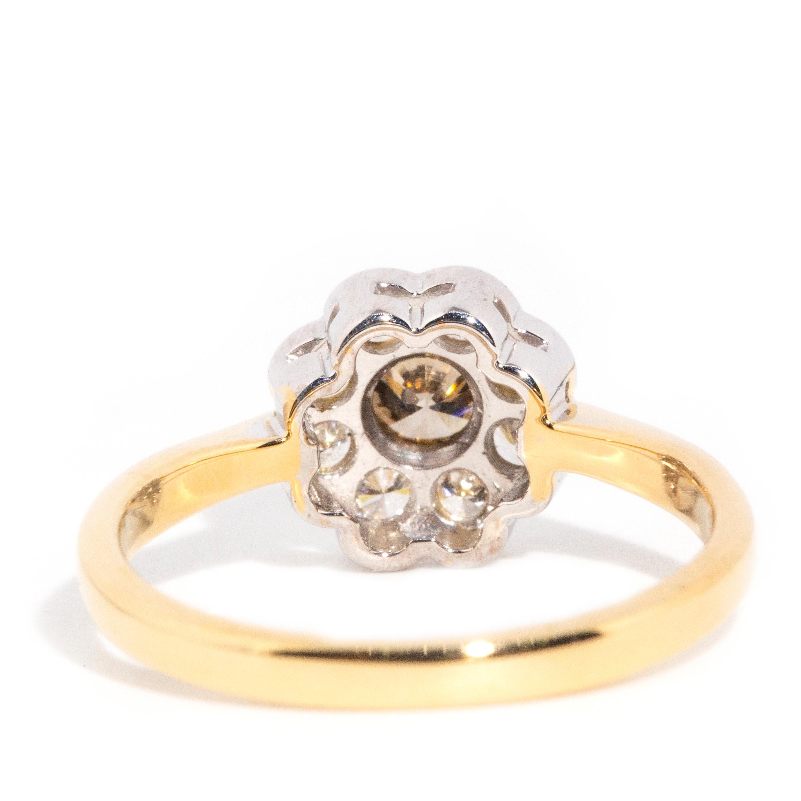 Vintage circa 1990s 18 Carat Gold Cognac Diamond Daisy Flower Cluster Ring 1