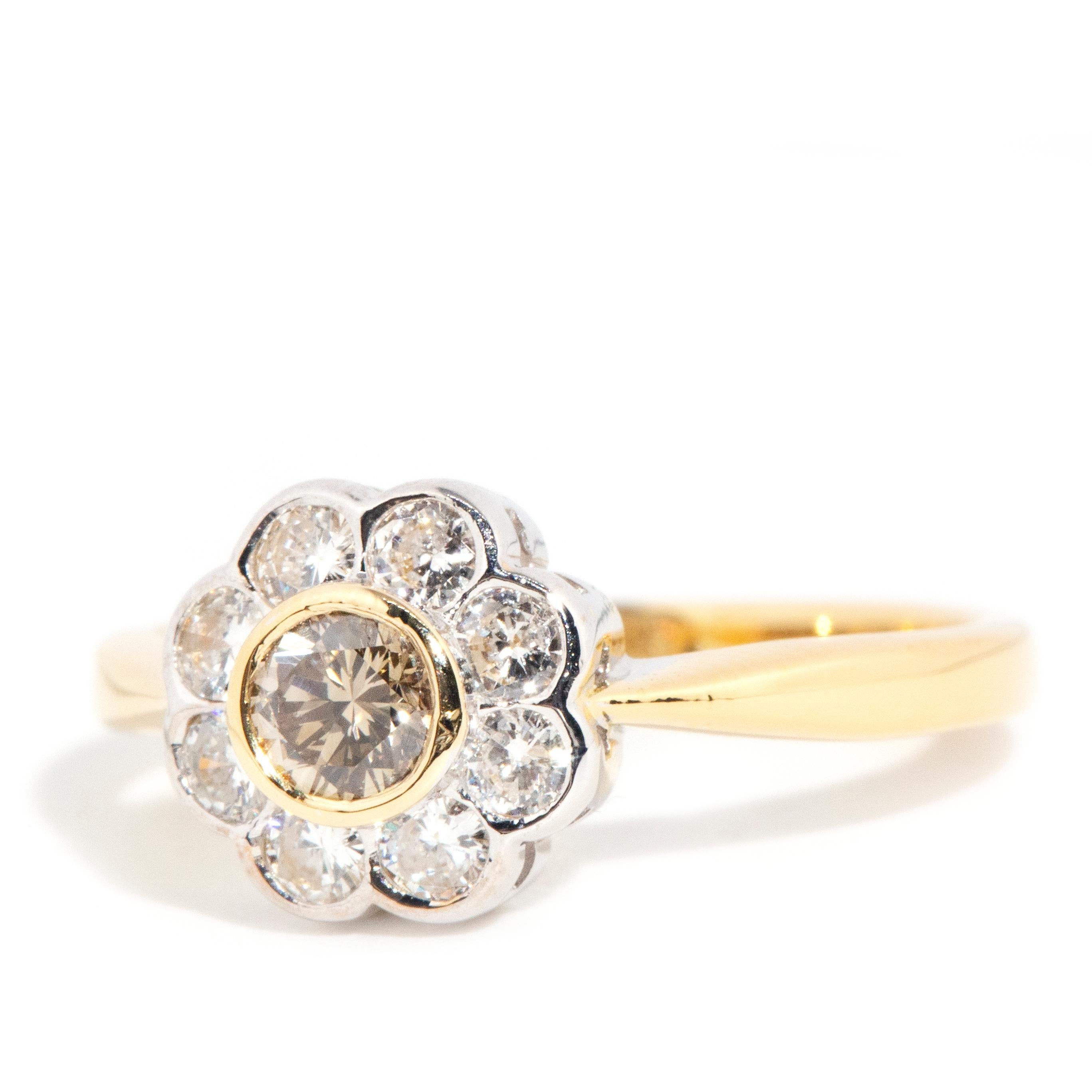 Vintage circa 1990s 18 Carat Gold Cognac Diamond Daisy Flower Cluster Ring 3