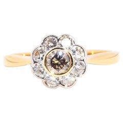 Vintage circa 1990s 18 Carat Gold Cognac Diamond Daisy Flower Cluster Ring