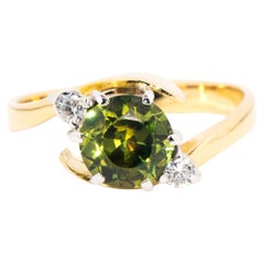 Vintage circa 1990s 18 Carat Yellow Gold Green Parti Sapphire & Diamond Ring