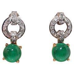 Vintage Circa 1990 Boucle d'oreille en or 18k et platine avec diamant naturel et émeraude