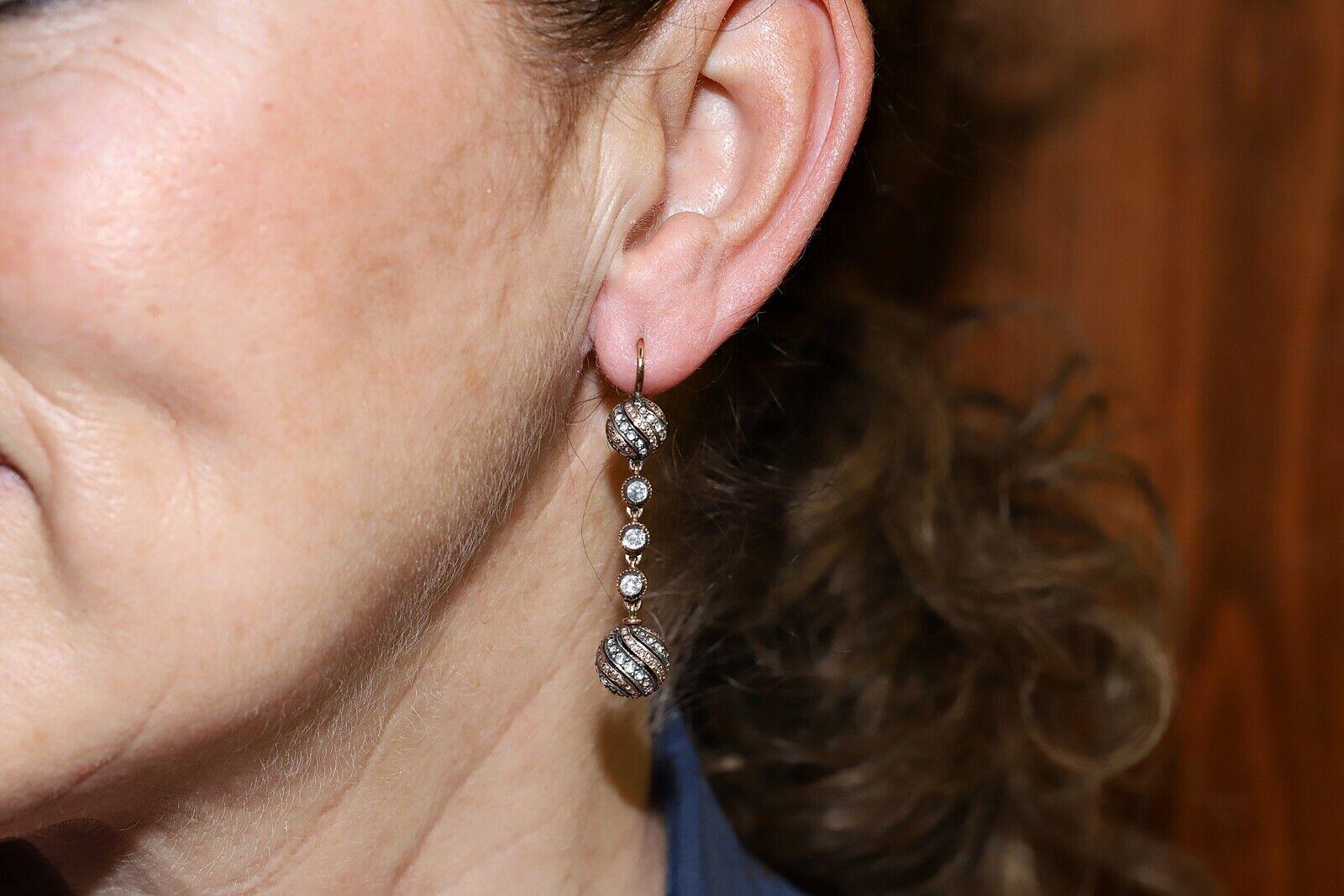 Vintage CIRCA 1990s 18k Gold und Silber Natürliche Rose Cut Diamond Drop Ohrring im Angebot 5