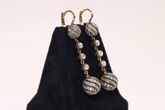 Vintage Circa 1990s 18k Gold And Silver Natural Rose Cut Diamond Drop Earring