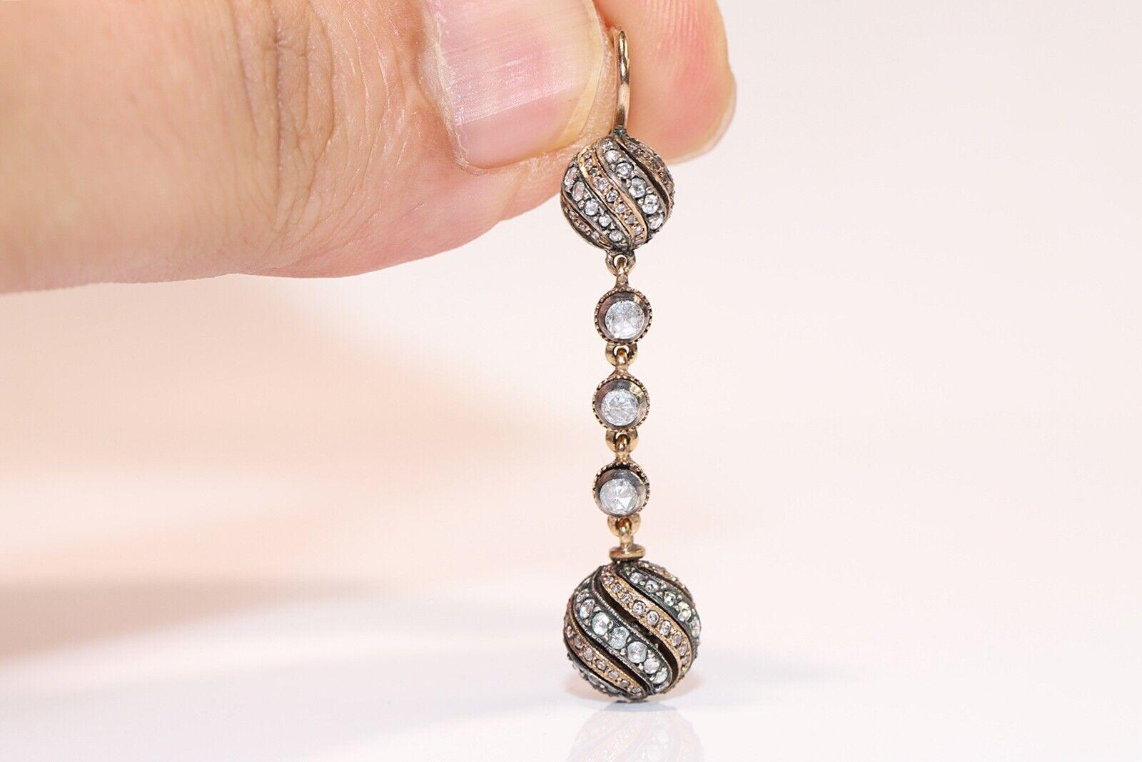 Vintage CIRCA 1990s 18k Gold und Silber Natürliche Rose Cut Diamond Drop Ohrring (Retro) im Angebot