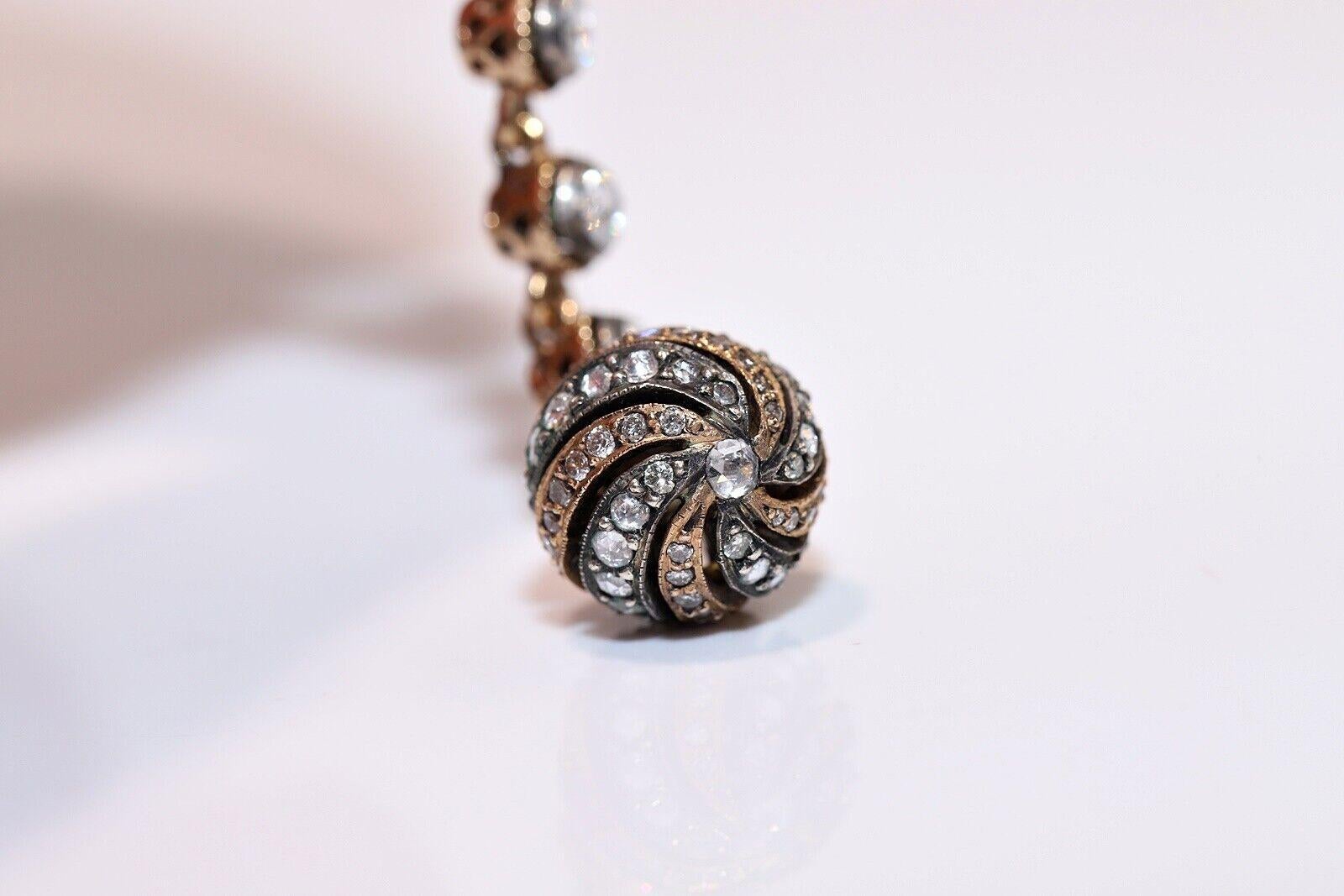 Vintage CIRCA 1990s 18k Gold und Silber Natürliche Rose Cut Diamond Drop Ohrring im Zustand „Gut“ im Angebot in Fatih/İstanbul, 34