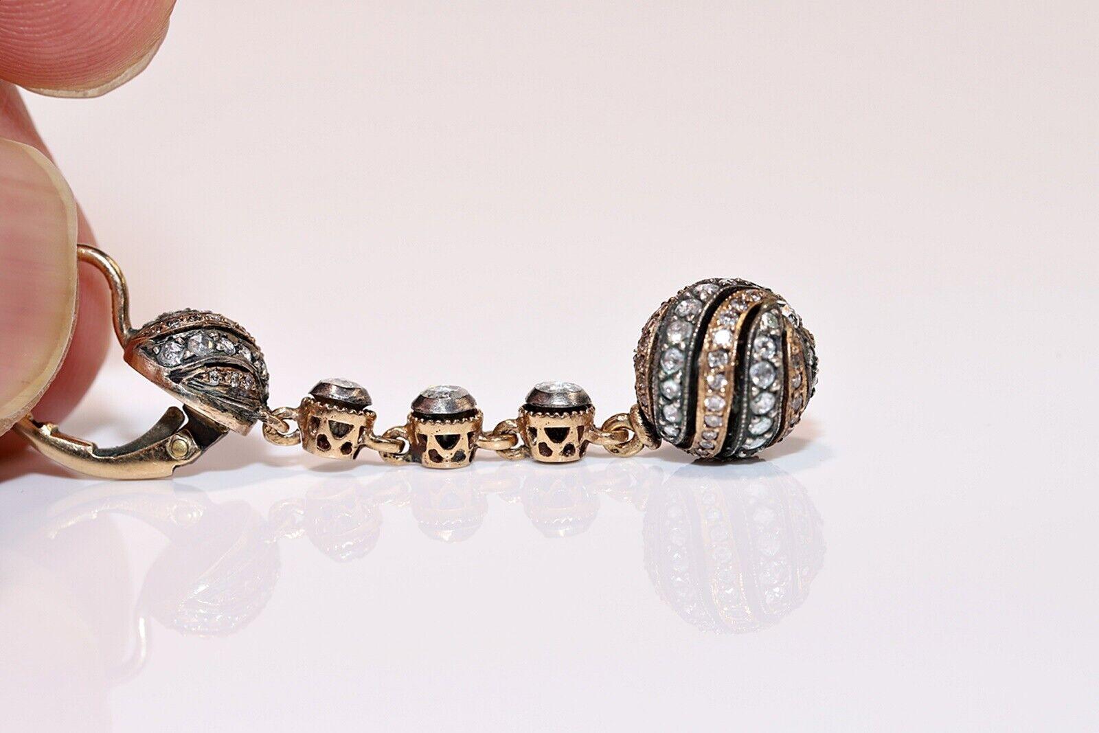 Vintage CIRCA 1990s 18k Gold und Silber Natürliche Rose Cut Diamond Drop Ohrring Damen im Angebot