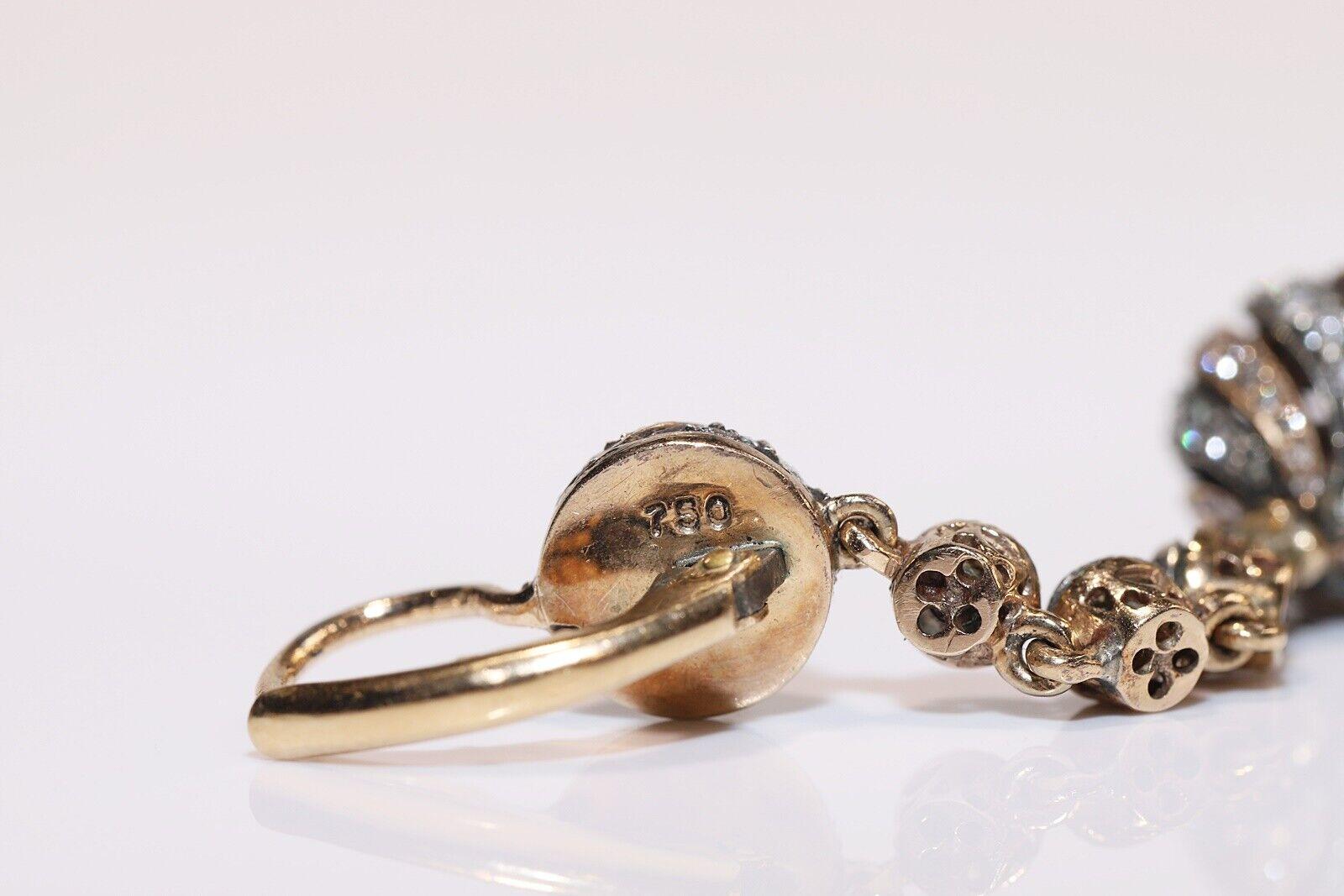 Vintage Circa 1990er Jahre 18k Gold und Silber Natürlicher Rosenschliff Diamant-Tropfen-Ohrring im Angebot 5