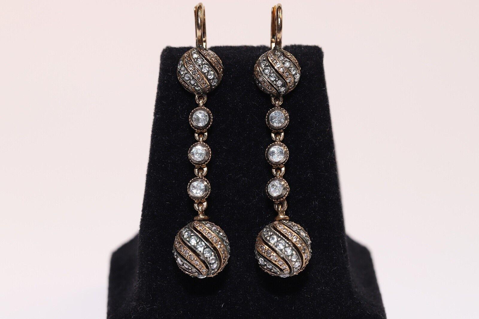 Vintage Circa 1990er Jahre 18k Gold und Silber Natürlicher Rosenschliff Diamant-Tropfen-Ohrring im Angebot 7