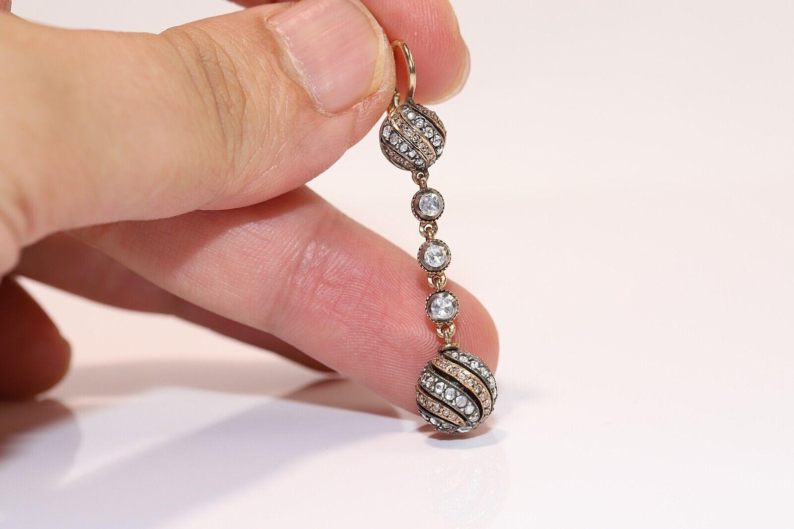 Vintage Circa 1990er Jahre 18k Gold und Silber Natürlicher Rosenschliff Diamant-Tropfen-Ohrring im Angebot 2