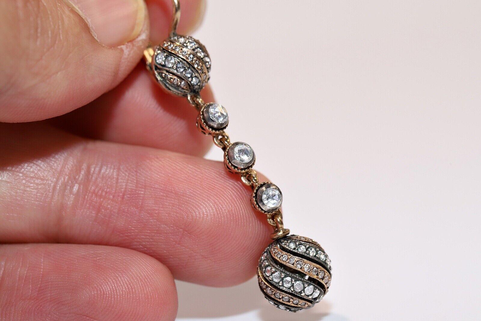 Vintage Circa 1990er Jahre 18k Gold und Silber Natürlicher Rosenschliff Diamant-Tropfen-Ohrring im Angebot 3