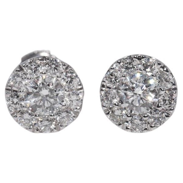 Boucles d'oreilles vintage datant des années 1990, en or 18 carats, avec diamants naturels, de style rond