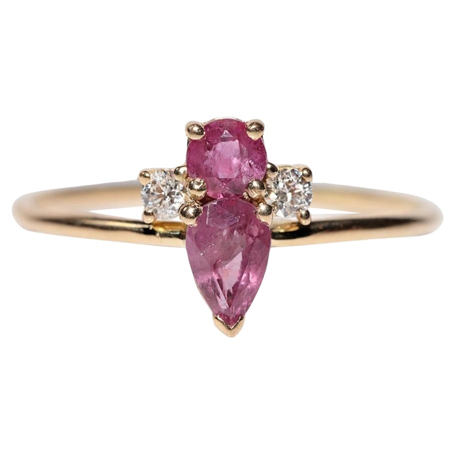 Vintage CIRCA 1990er Jahre 18K Gold Handcrafted natürlichen Diamanten und Rubin dekoriert Ring