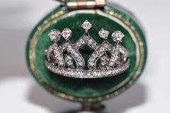 Vintage Circa 1990s 18k Gold Handcrafted Natural Diamond Decorated Crown Ring