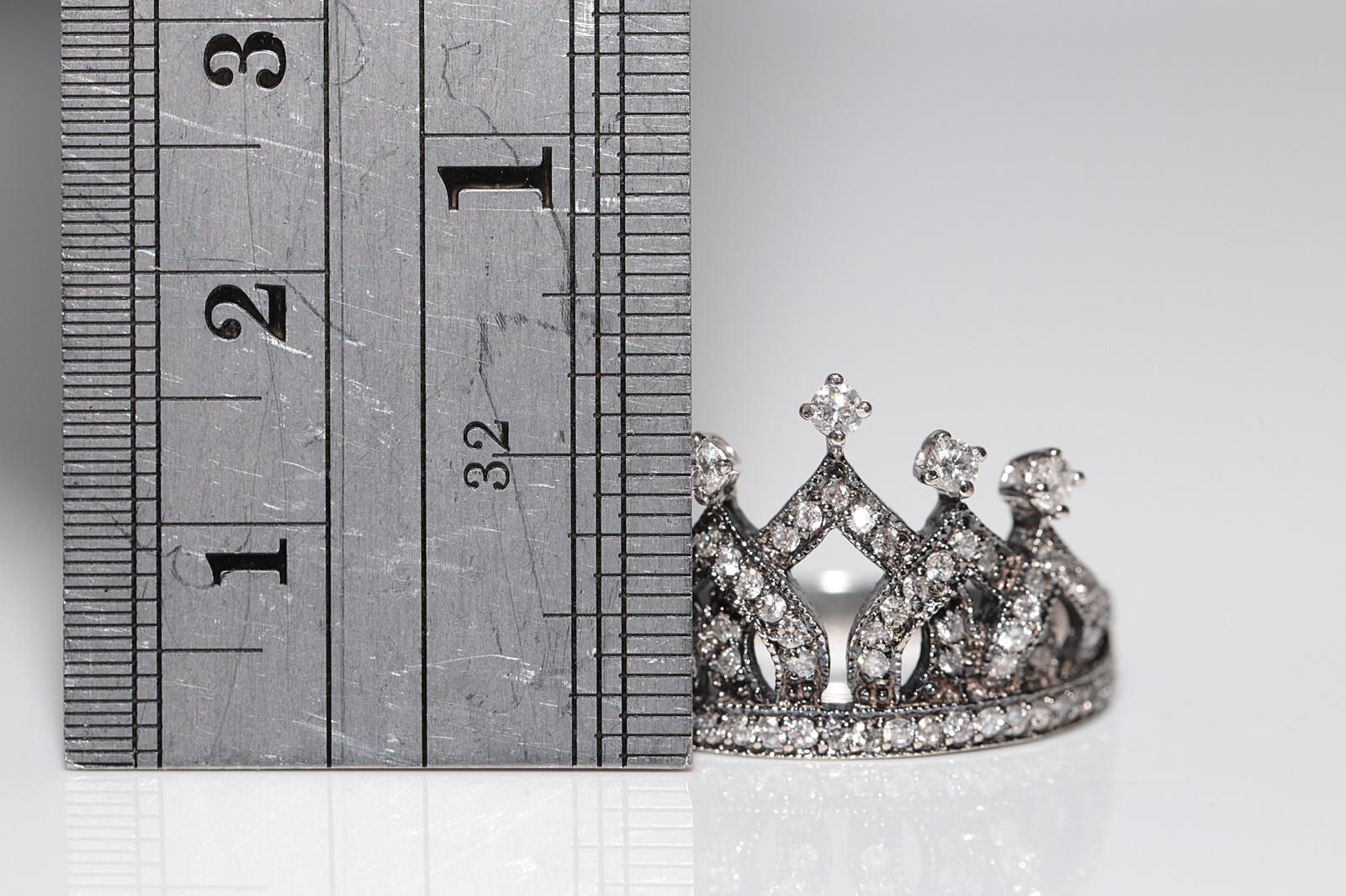 Anello corona d'oro 18k d'epoca, circa anni '90, con diamanti naturali decorati e lavorati a mano In condizioni buone in vendita a Fatih/İstanbul, 34