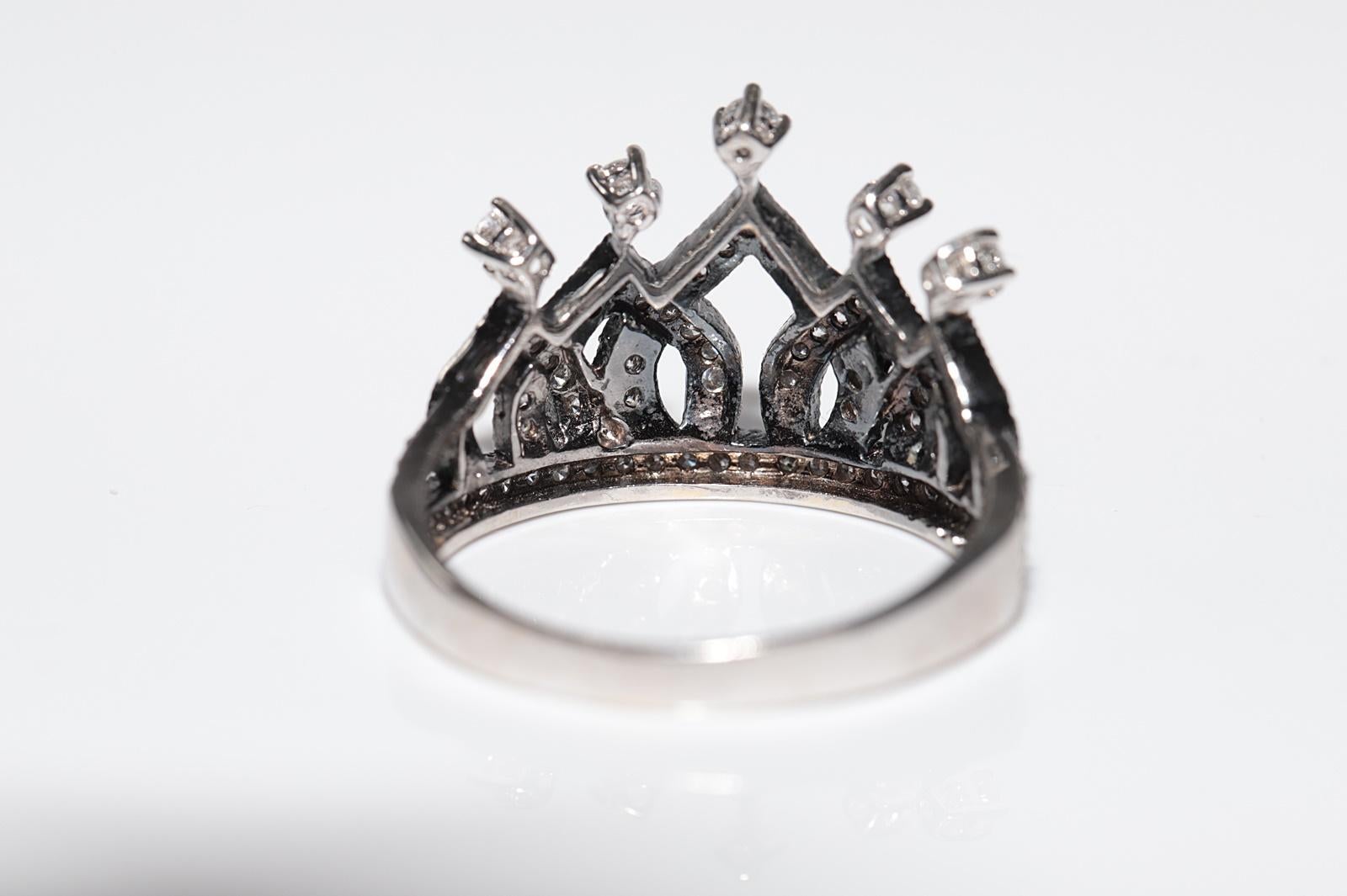 Vintage Circa 1990s 18k Gold Handcrafted Natural Diamond Decorated Crown Ring For Sale 2