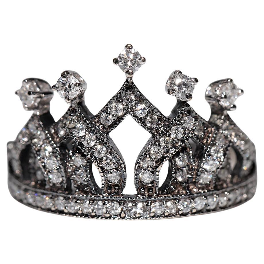 Vintage Circa 1990 Or 18k Handcraft Bague couronne décorée de diamants naturels