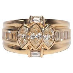 Vintage Circa 1990s 18k Gold Marquise Cut And Baguette Cut Diamond Ring