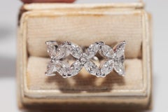 Vintage Circa 1990s 18k Gold Marquise Cut Diamond Decorated  Band Ring