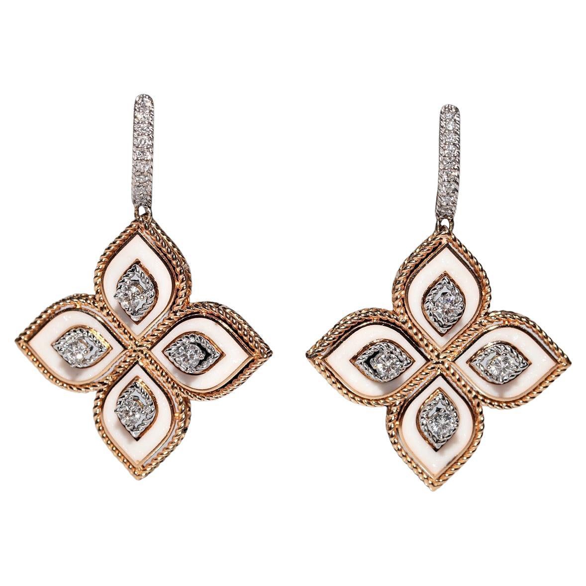 Orecchini a goccia decorati in oro naturale e smalto, vintage, circa anni '90, in oro 18 carati